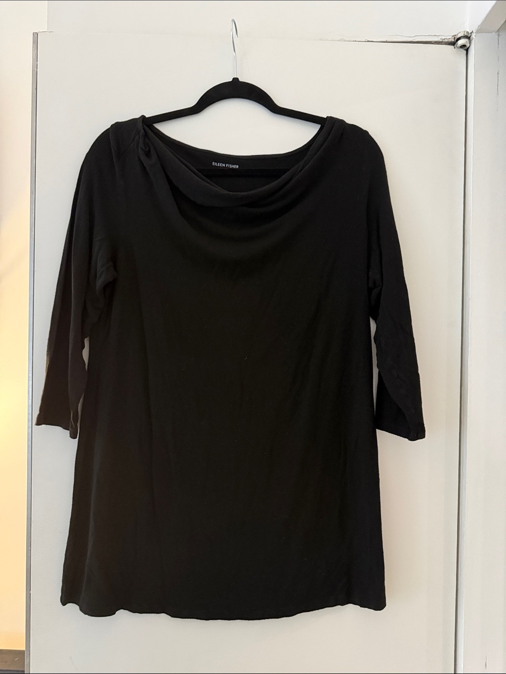 Eileen Fisher Black Draped Cowl Neck Long-Sleeve Tee